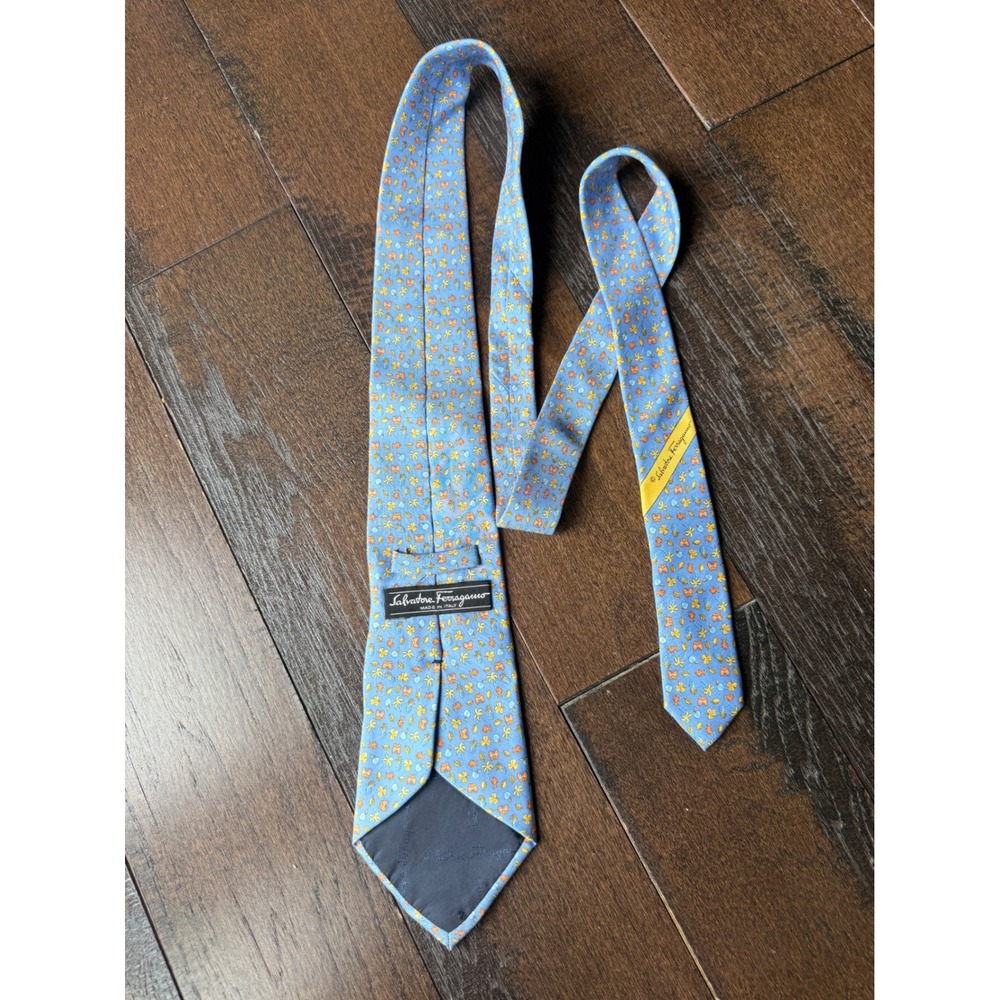 Salvatore Ferragamo Silk Tie OS Blue Tropical Pineapple Palm Italy designer